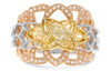 1.04CT WHITE & FANCY YELLOW DIAMOND 14K TRI COLOR GOLD PEAR SHAPE & CUSHION RING