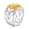 1.61CT WHITE & FANCY YELLOW DIAMOND 14K TRI COLOR GOLD PEAR SHAPE & CUSHION RING