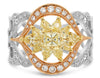 1.61CT WHITE & FANCY YELLOW DIAMOND 14K TRI COLOR GOLD PEAR SHAPE & CUSHION RING