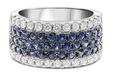 WIDE 1.81CT DIAMOND & AAA SAPPHIRE 14KT WHITE GOLD 3D MULTI ROW ANNIVERSARY RING