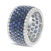 WIDE 5.95CT DIAMOND & AAA SAPPHIRE 14KT WHITE GOLD 3D MULTI ROW ANNIVERSARY RING