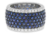 WIDE 5.95CT DIAMOND & AAA SAPPHIRE 14KT WHITE GOLD 3D MULTI ROW ANNIVERSARY RING
