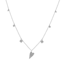 .25CT DIAMOND 14KT WHITE GOLD 3D PAVE HEART SQUARE BY THE YARD LOVE NECKLACE