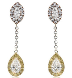 1.04CT TRI COLOR DIAMOND 18KT TRI COLOR GOLD 3D MULTI SHAPE FUN HANGING EARRINGS