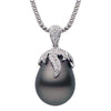 ESTATE .12CT DIAMOND AAA TAHITIAN PEARL 18K WHITE GOLD 3D MILGRAIN SWIRL PENDANT