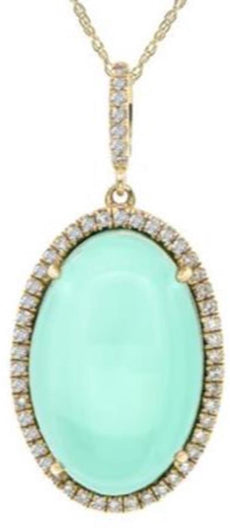 9.99CT DIAMOND, AAA GREEN AMETHYST & AAA AGATE 14K YELLOW GOLD OVAL HALO PENDANT