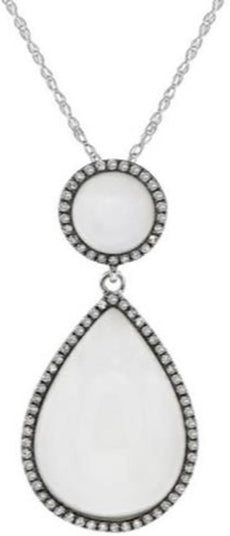 10.86CT DIAMOND & AAA MOONSTONE 14KT WHITE GOLD TEAR DROP ROUND FLOATING PENDANT