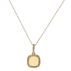 1.35CT DIAMOND & AAA CUSHION CUT CITRINE 14K YELLOW GOLD 3D HALO CLASSIC PENDANT