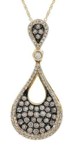 .71CT WHITE & CHOCOLATE FANCY DIAMOND 14KT YELLOW GOLD 3D TEAR DROP LOVE PENDANT