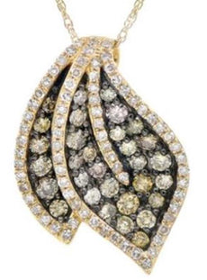 .94CT WHITE & MULTI COLOR DIAMOND 14KT YELLOW GOLD 3D DOUBLE LEAF FUN PENDANT
