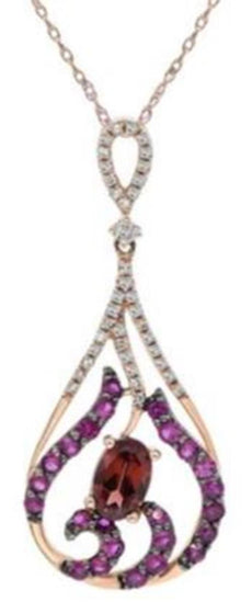 1.20CT DIAMOND, AAA GARNET & AAA PINK SAPPHIRE 18KT ROSE GOLD FLOATING PENDANT