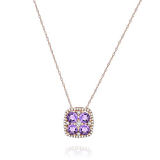 1.21CT DIAMOND & AAA AMETHYST 14KT ROSE GOLD 3D CLUSTER FLOWER FLOATING PENDANT