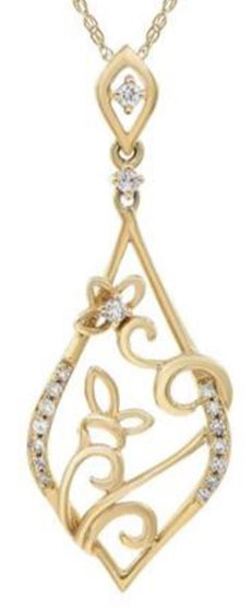 ESTATE .14CT DIAMOND 14KT YELLOW GOLD 3D OPEN FILIGREE TEAR DROP FUN PENDANT