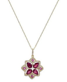 2.73CT DIAMOND & AAA RUBY 14K YELLOW GOLD 4 LEAF CLOVER FLOWER BUTTERFLY PENDANT