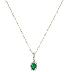 .50CT DIAMOND & AAA EMERALD 14KT YELLOW GOLD OVAL & ROUND HALO CLASSIC PENDANT