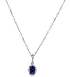 .53CT DIAMOND & AAA SAPPHIRE 14KT WHITE GOLD OVAL & ROUND HALO CLASSIC PENDANT