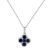 .72CT DIAMOND & AAA SAPPHIRE 14KT WHITE GOLD 3D FOUR LEAF CLOVER FLOWER PENDANT