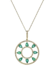 1.60CT DIAMOND & AAA EMERALD 14KT YELLOW GOLD CLASSIC CIRCLE OF LIFE FUN PENDANT