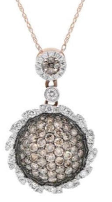 1.47CT WHITE & MOCHA DIAMOND 14KT ROSE GOLD CLASSIC FLOWER FUN FLOATING PENDANT