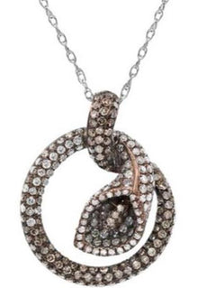 1.37CT WHITE & MOCHA DIAMOND 14KT ROSE GOLD 3D LOVE KNOT CIRCULAR SNAKE PENDANT