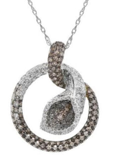 1.38CT WHITE & MOCHA DIAMOND 14KT WHITE GOLD 3D LOVE KNOT CIRCULAR SNAKE PENDANT