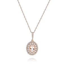 1.0CT DIAMOND & AAA MORGANITE 14K ROSE GOLD ROUND & OVAL FLOWER FLOATING PENDANT