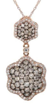 1.99CT WHITE & CHOCLATE FANCY DIAMOND 14KT ROSE GOLD 3D FLOWER FLOATING PENDANT