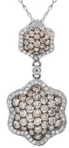 2.02CT WHITE & CHOCLATE FANCY DIAMOND 14KT WHITE GOLD 3D FLOWER FLOATING PENDANT