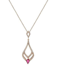 .91CT DIAMOND & RUBY 14K ROSE GOLD ROUND & PEAR SHAPE TEAR DROP FLOATING PENDANT