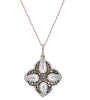 1.0CT WHITE & MOCHA DIAMOND 14KT WHITE & ROSE GOLD 4 LEAF CLOVER FLOWER PENDANT