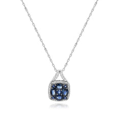 1.06CT DIAMOND & AAA BLUE SAPPHIRE 14KT WHITE GOLD 3D SQUARE FLOATING PENDANT