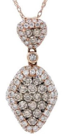 1.01CT WHITE & MOCHA DIAMOND 14KT ROSE GOLD 3D CLUSTER TEAR DROP FUN PENDANT