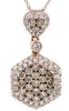 1.24CT WHITE & MOCHA DIAMOND 14KT ROSE GOLD 3D CLUSTER HEXAGON TEAR DROP PENDANT