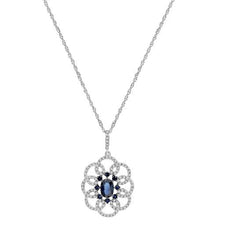 1.04CT DIAMOND & AAA SAPPHIRE 14KT WHITE GOLD OPEN FILIGREE FLOWER FUN PENDANT