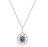1.04CT DIAMOND & AAA SAPPHIRE 14KT WHITE GOLD OPEN FILIGREE FLOWER FUN PENDANT
