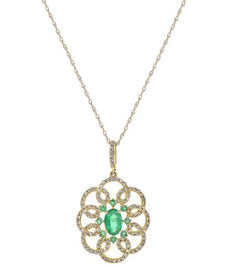 .82CT DIAMOND & AAA EMERALD 14K YELLOW GOLD 3D CLUSTER FILIGREE FLOATING PENDANT