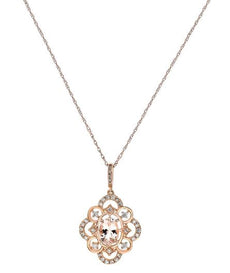 .94CT DIAMOND & AAA MORGANITES 14K ROSE GOLD 4 LEAF CLOVER OPEN FILIGREE PENDANT