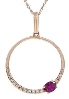 .26CT DIAMOND & AAA RUBY 14KT ROSE GOLD CIRCLE OF LIFE OVAL & ROUND FUN PENDANT