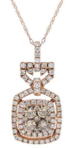 .85CT WHITE & MOCHA DIAMOND 14KT ROSE GOLD SQUARE CLUSTER FUN FLOATING PENDANT
