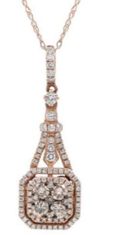 .90CT WHITE & MOCHA DIAMOND 14KT ROSE GOLD 3D CLUSTER OCTAGON FLOATING PENDANT
