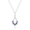 ESTATE .65CT DIAMOND & AAA SAPPHIRE 14KT WHITE GOLD 3D TEAR DROP FLOWER PENDANT
