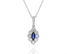 .54CT DIAMOND & AAA SAPPHIRE 14K WHITE GOLD 3D ROUND & MARQUISE FLOWER PENDANT