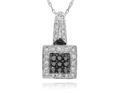 .57CT WHITE & BLACK DIAMOND 14KT WHITE GOLD 3D SQUARE PAVE FLOATING PENDANT