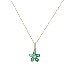 1.0CT DIAMOND & AAA EMERALD 14KT YELLOW GOLD 3D CLASSIC FLOWER FLOATING PENDANT