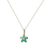 1.0CT DIAMOND & AAA EMERALD 14KT YELLOW GOLD 3D CLASSIC FLOWER FLOATING PENDANT
