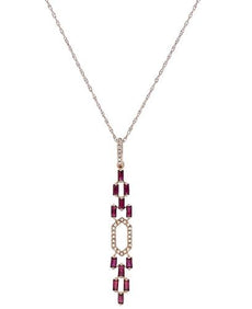 .68CT DIAMOND & AAA RUBY 14KT ROSE GOLD HEXAGON ELONGATED FUN FLOATING PENDANT