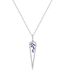 .38CT DIAMOND & AAA SAPPHIRE 14KT WHITE GOLD 3D TRIANGULAR FUN FLOATING PENDANT