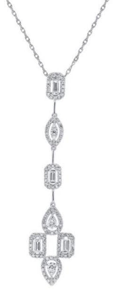 .74CT DIAMOND 14KT WHITE GOLD 3D MULTI SHAPE CLASSIC FLOWER FLOATING PENDANT