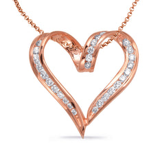 .63CT DIAMOND 14KT ROSE GOLD 3D CLASSIC ROUND OPEN HEART LOVE FLOATING PENDANT