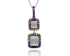.65CT DIAMOND & MULTI COLOR SAPPHIRE 14K WHITE GOLD BAGUETTE SQUARE PENDANT